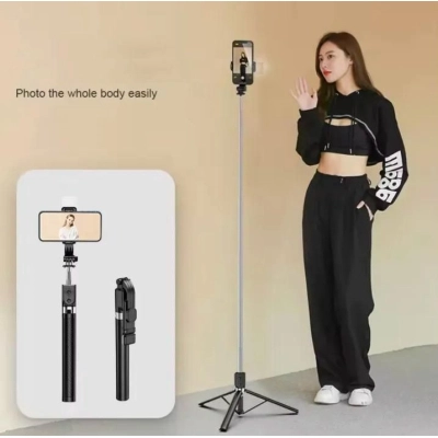 170cm Tripod stand for phone with Remote Bluetooth and Led Light - 1.7m - Image 2