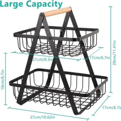2-Tier Metal Fruit Basket – Iron Kitchen Storage & Produce Organizer - Image 3