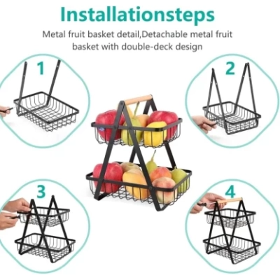 2-Tier Metal Fruit Basket – Iron Kitchen Storage & Produce Organizer - Image 2
